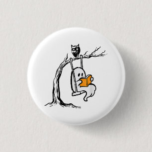 Chapa Redonda De 2,5 Cm Lectura del columpio del fantasma de Halloween