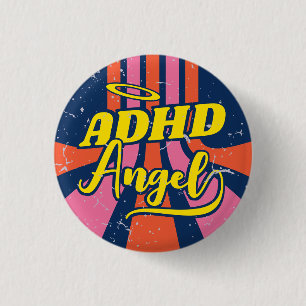 Chapa Redonda De 2,5 Cm Lema de la salud mental del ADHD Angel Cute Retro