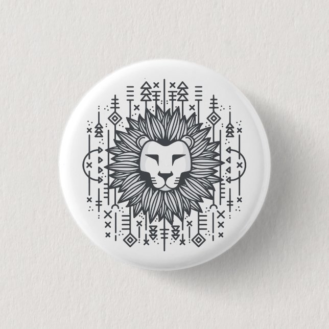 Chapa Redonda De 2,5 Cm León Tribal (Anverso)