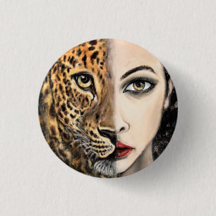 Chapa Redonda De 2,5 Cm Leopard Chica Face Fantasy Pintura de animales sal