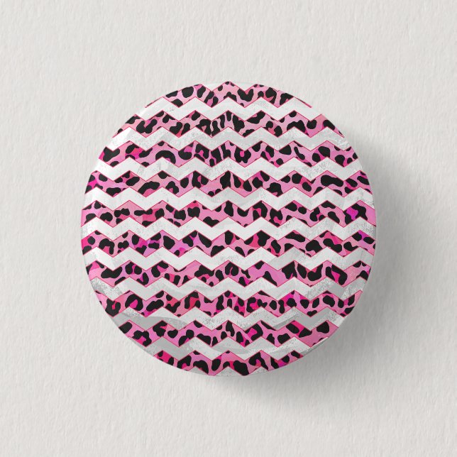 Chapa Redonda De 2,5 Cm Leopardo Negro y Chevron Hot Pink Print (Anverso)
