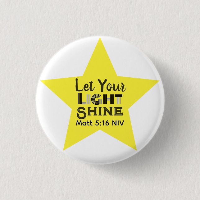 Chapa Redonda De 2,5 Cm Let Your Light Shine Bible Verse Yellow Star (Anverso)