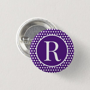 Chapa Redonda De 2,5 Cm Letra inicial del Personalizado púrpura de puntos