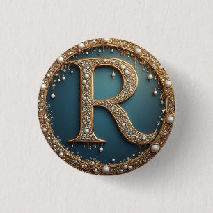 Chapa Redonda De 2,5 Cm Letra Inicial Monograma Dorado R