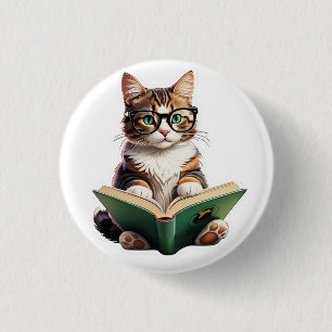 Chapa Redonda De 2,5 Cm Libro de lectura de gatos