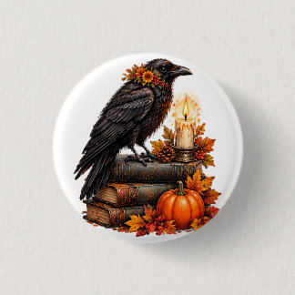 Chapa Redonda De 2,5 Cm Libros de Halloween de calabaza cuervo gótico