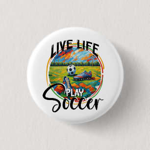 Chapa Redonda De 2,5 Cm Life Live Play Soccer, Soccer Field