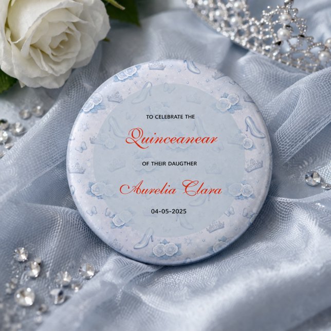 Chapa Redonda De 2,5 Cm Light Blue Silver Princess Quinceanera Birthday  (Light Blue Silver Princess Quinceanera Birthday Button
)