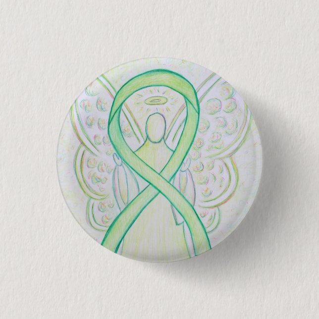 Chapa Redonda De 2,5 Cm Lime Green Angel Awareness Ribbon Art Lapel Pin (Anverso)