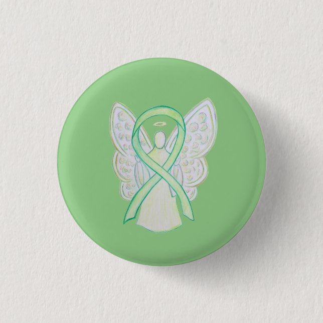 Chapa Redonda De 2,5 Cm Lime Green Angel Awareness Ribbon Art Lapel Pin (Anverso)