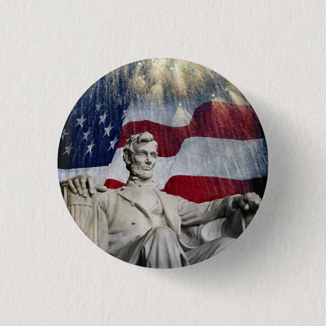 Chapa Redonda De 2,5 Cm Lincoln y Fireworks (Anverso)