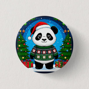Chapa Redonda De 2,5 Cm Lindo Panda Con Jersey De Navidad Lleva Gorro De S
