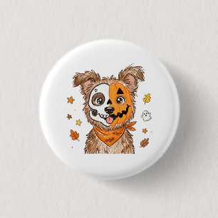 Chapa Redonda De 2,5 Cm Lindo perro de Halloween mitad esqueleto mitad cal