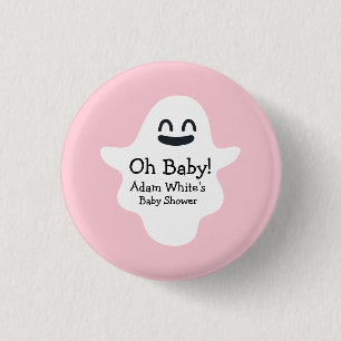 Chapa Redonda De 2,5 Cm ¡Lindo Rosa Oh Bebé! Ghost Halloween Baby Shower