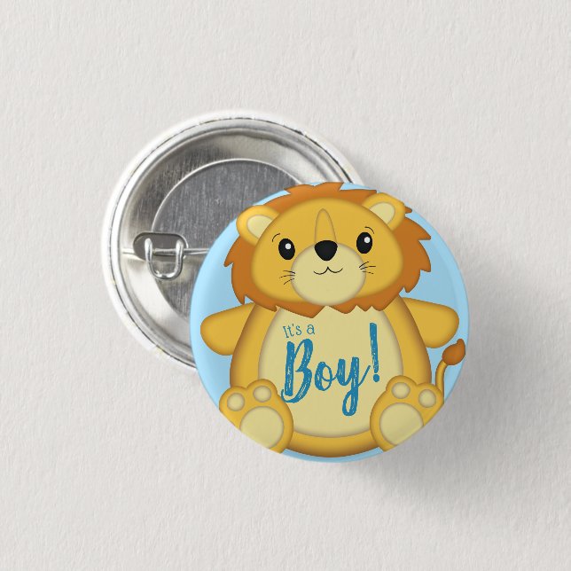 Chapa Redonda De 2,5 Cm Lion Baby Shower Blue (Anverso y reverso)