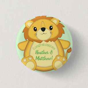 Chapa Redonda De 2,5 Cm Lion Baby Shower Green
