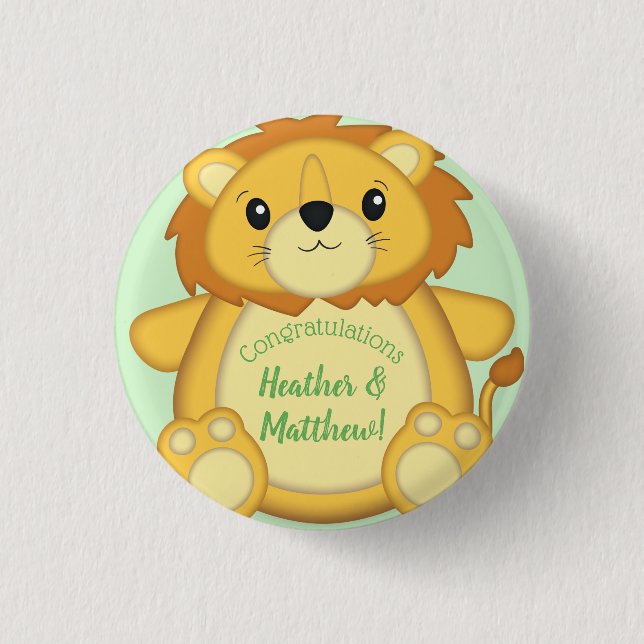 Chapa Redonda De 2,5 Cm Lion Baby Shower Green (Anverso)