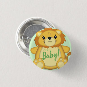 Chapa Redonda De 2,5 Cm Lion Baby Shower Green