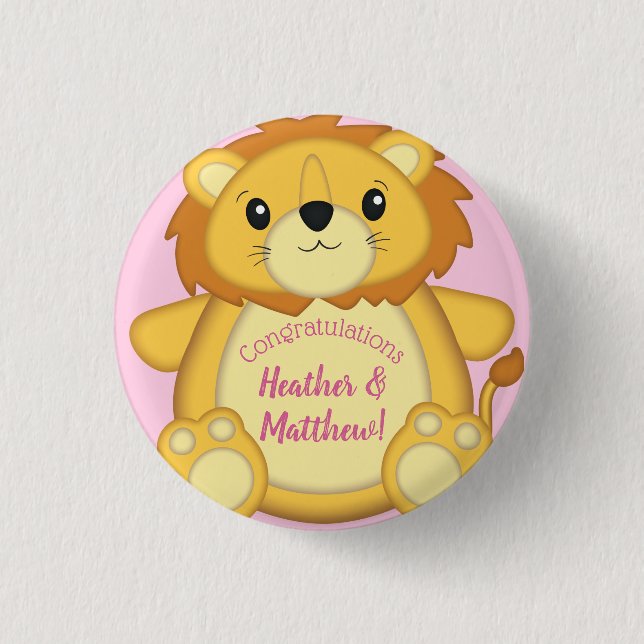 Chapa Redonda De 2,5 Cm Lion Baby Shower Pink (Anverso)