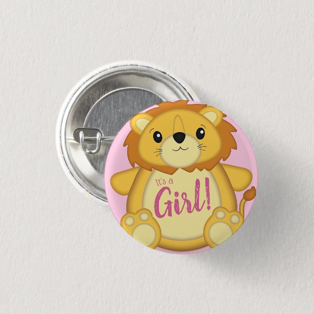 Chapa Redonda De 2,5 Cm Lion Baby Shower Pink (Anverso y reverso)