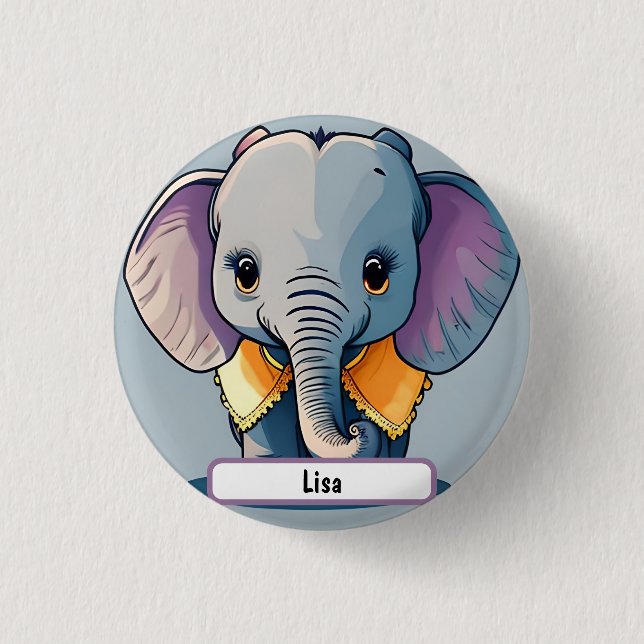 Chapa Redonda De 2,5 Cm Lisa, la bebé elefante, ¡con el Personalizado Name (Anverso)
