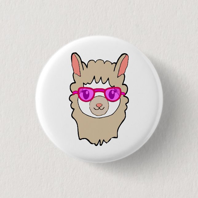 Chapa Redonda De 2,5 Cm Llama Cuta Con Dibujo De Gafas (Anverso)