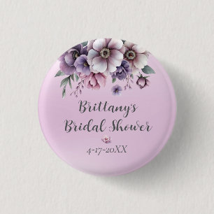 Chapa Redonda De 2,5 Cm Lluvia de Boda Lavanda Floral Acuarela