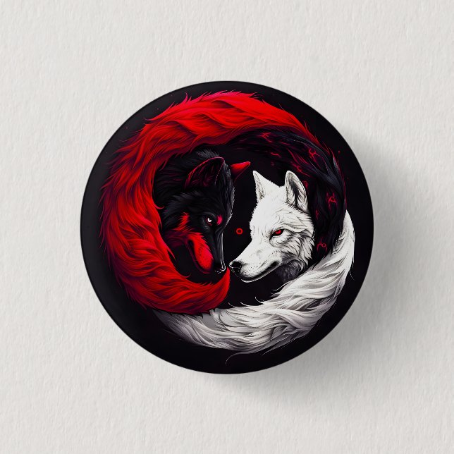 Chapa Redonda De 2,5 Cm Lobo blanco rojo de la luna (Anverso)