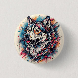 Chapa Redonda De 2,5 Cm Lobo con elementos geométricos y colores vibrantes