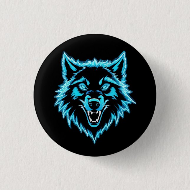 Chapa Redonda De 2,5 Cm Lobo de neón (Anverso)