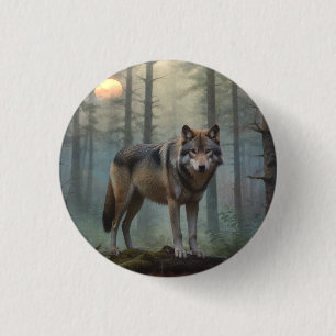 Chapa Redonda De 2,5 Cm Lobo en el bosque