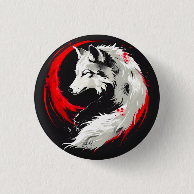 Chapa Redonda De 2,5 Cm Lobo Rojo Blanco Lunar (Anverso)