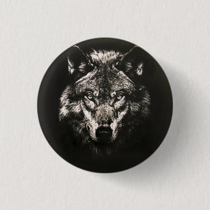 Chapa Redonda De 2,5 Cm Lobo Salvaje Monocromo Majestuoso