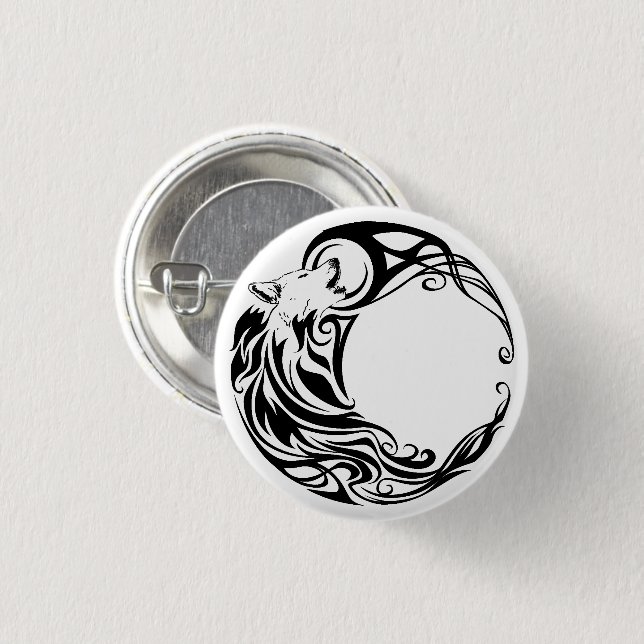 Chapa Redonda De 2,5 Cm Lobo tribal (Anverso y reverso)