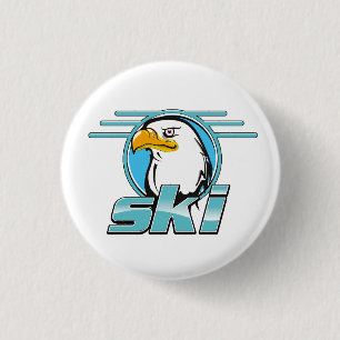 Chapa Redonda De 2,5 Cm Logo del Retro Golden Eagle Ski