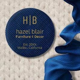 Chapa Redonda De 2,5 Cm Logotipo comercial del Monograma de Oro Azul minim