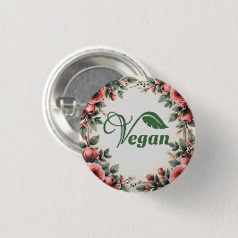 Chapa Redonda De 2,5 Cm Logotipo de hoja verde vegana vintage de Bearnd