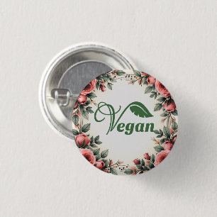 Chapa Redonda De 2,5 Cm Logotipo de hoja verde vegana vintage de Bearnd