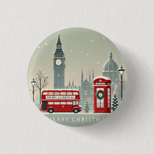 Chapa Redonda De 2,5 Cm Londres Navidad   Big Ben y Londres Festivo