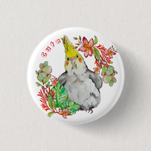 Chapa Redonda De 2,5 Cm Loro de Corella en flores tropicales Baby Bodys