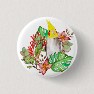 Chapa Redonda De 2,5 Cm Loro de Corella en plantas tropicales y flores