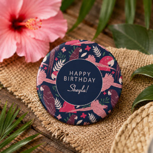 Chapa Redonda De 2,5 Cm Loro Tropical Cumpleaños Feliz Sheyla Personalizad