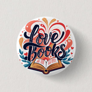 Chapa Redonda De 2,5 Cm Love Books Calligraphy Heart Design
