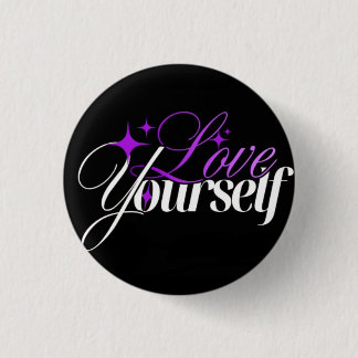 Chapa Redonda De 2,5 Cm Love Yourself Purple & White Script Button