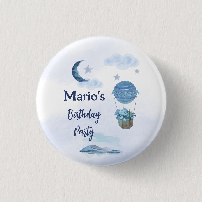 Chapa Redonda De 2,5 Cm Luna azul niño de cumpleaños pequeño elefante (Anverso)