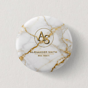 Chapa Redonda De 2,5 Cm Luxury White Marble Gold Monogram Real Estate 