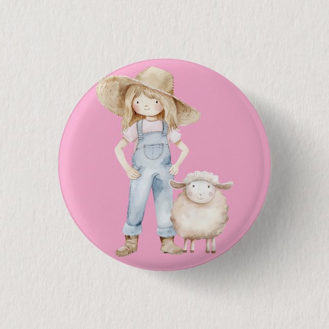 Chapa Redonda De 2,5 Cm Mädchen mit Lamm (Anverso)