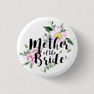 Chapa Redonda De 2,5 Cm Madre de la Novia Bodas de Acuarela Floral Rosa