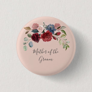 Chapa Redonda De 2,5 Cm Madre del Novio Floral Burgundy Personalizado Rúst