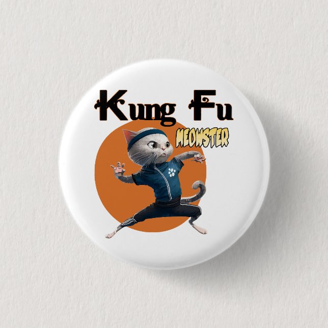 Chapa Redonda De 2,5 Cm Maestro de Kung Fu Meow (Anverso)